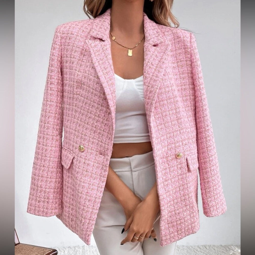 Luxe Plaid Tweed Button Down  Blazer Jacket Coat - Picture 12 of 15